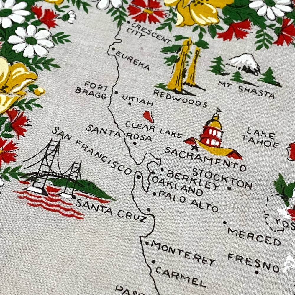Vintage 1950’s Handkerchief Map of California MCM Retro Souvenir Travel - Picture 12 of 14